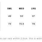 GFB T-shirt size chart